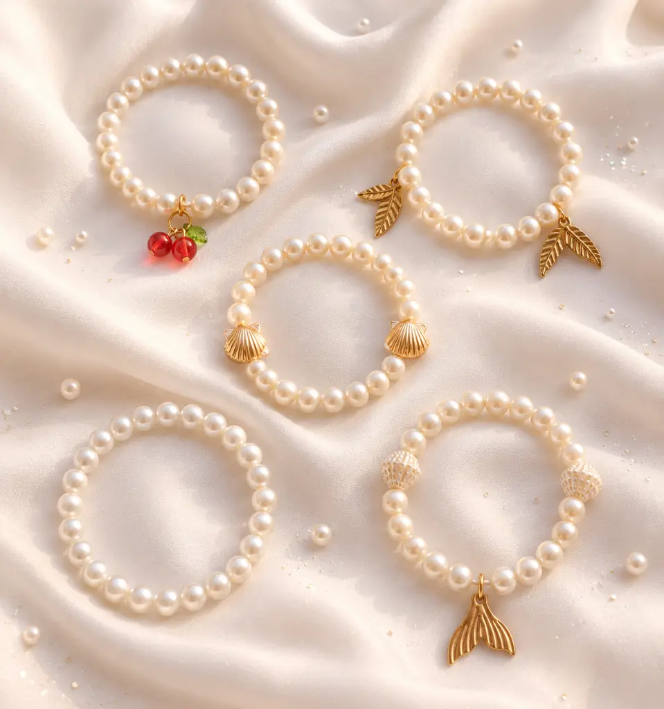 Five Pearl Bracelets on Ivory Silk.webp